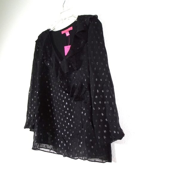 Lilly Pulitzer Olenna Silk Top Women's Size 2XS Black Ruffle Metallic Flowy - Picture 3 of 11